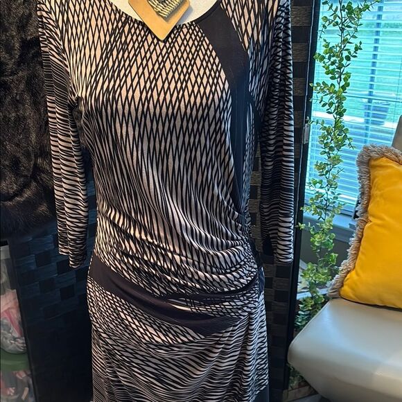 Bali Black and Tan Ruched Sheath Dress - Picture 1 of 11